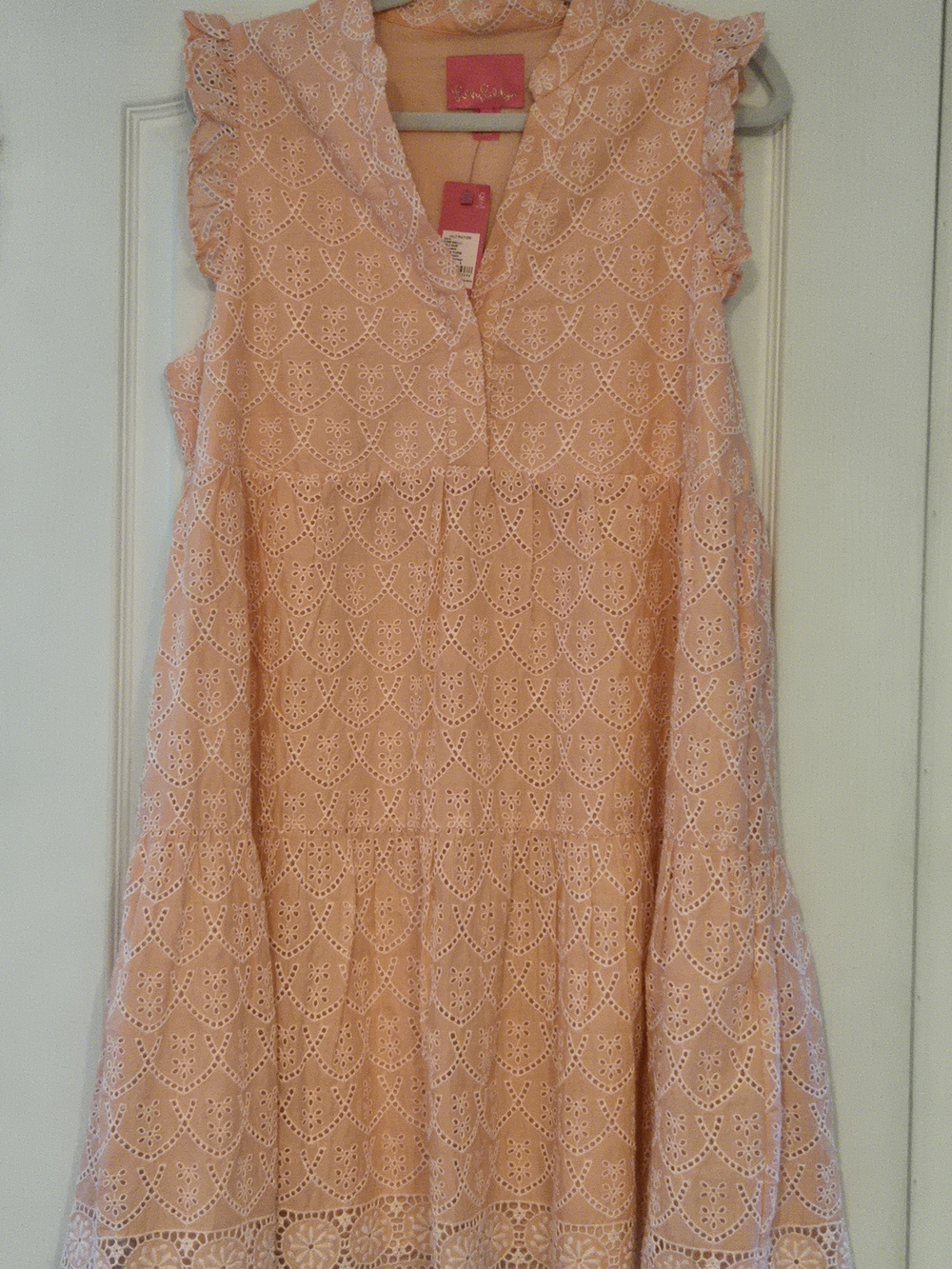 NWT Lilly Pulitzer Briela Eyelet Dress Peach Hyacinth Floral Arch Size L Tag$238
